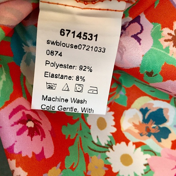 🌸NWOT Orange Floral Silk Bow Tie Ruffle Top (M)🌸 - Picture 13 of 14